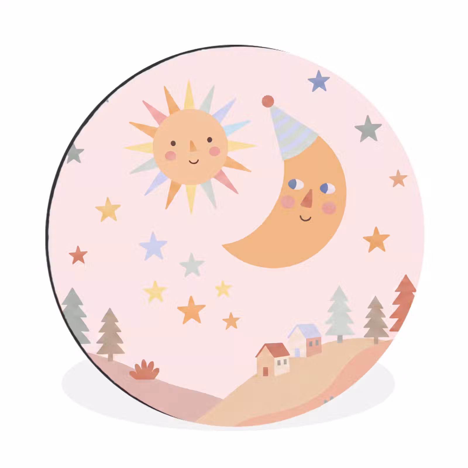 Wandcirkel - Aluminium - Zon - Maan - Sterren - Kinderkamer - Pastel — 1