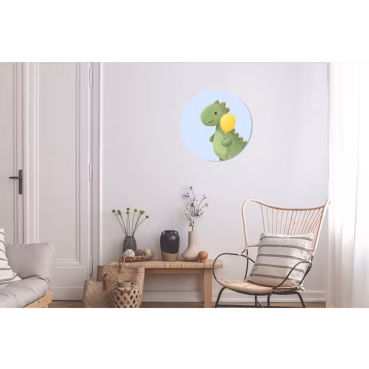 Wandcirkel - Aluminium - Dinosaurus - Ballon - Kinderkamer - Illustratie - Groen — 2
