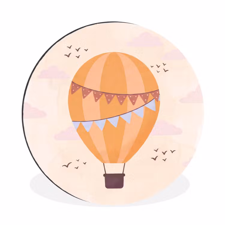 Wandcirkel - Aluminium - Luchtballon - Slingers - Avontuur - Illustratie - Oranje — 1