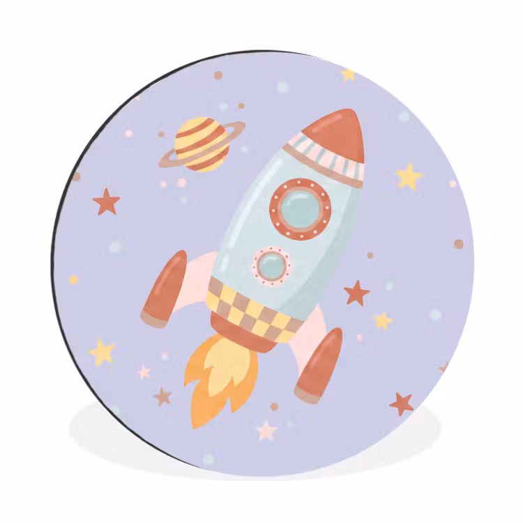 Wandcirkel - Aluminium - Raket - Ruimte - Planeet - Illustratie — 1