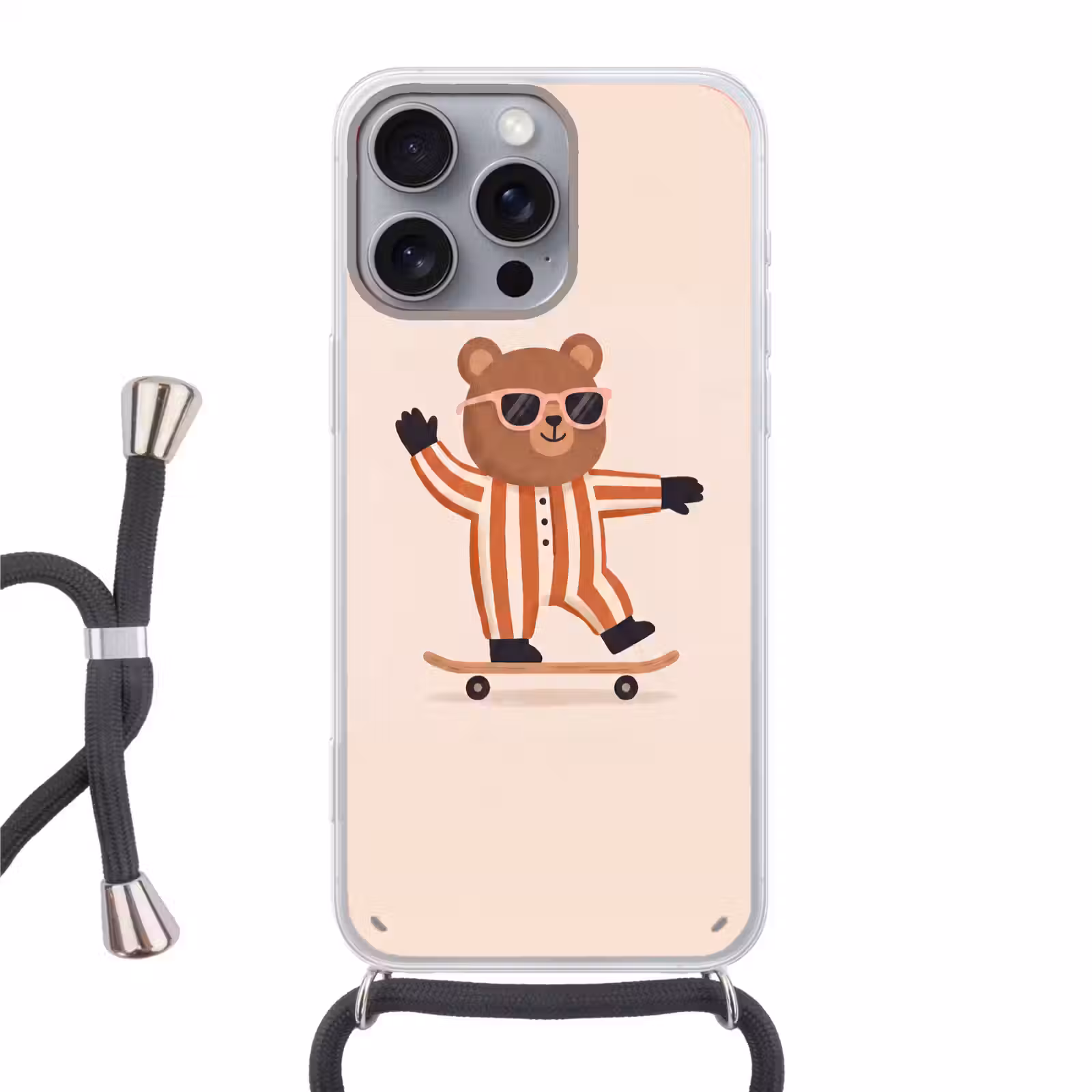 Telefoonhoesje met koord - Dieren - Skateboard - Spel - Cartoon - Roze — 1