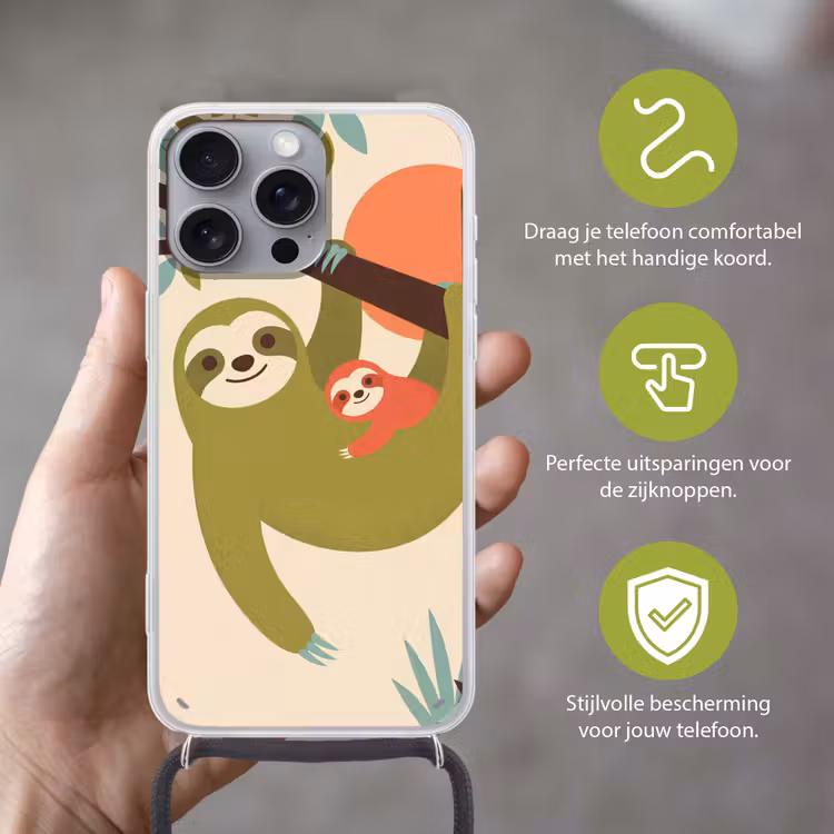 Telefoonhoesje met koord - Dieren - Moeder - Baby - Natuur - Groen — 4