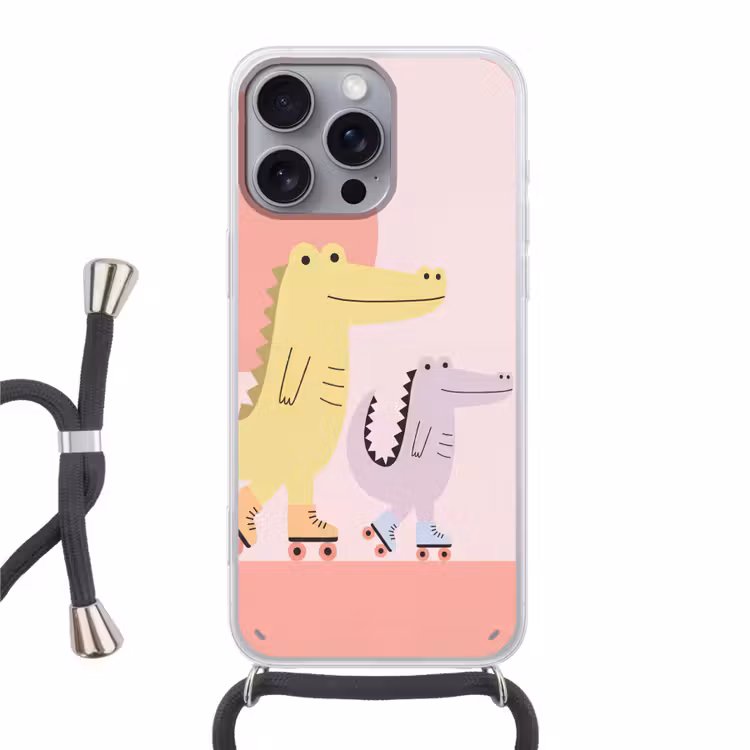 Telefoonhoesje met koord - Dieren - Skaten - Illustratie - Speels - Roze — 1