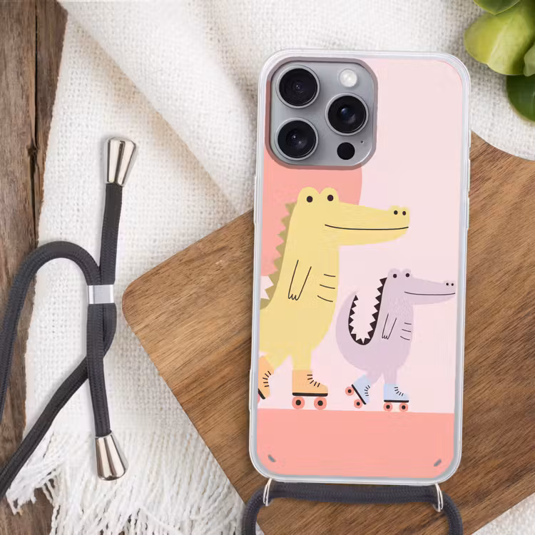 Telefoonhoesje met koord - Dieren - Skaten - Illustratie - Speels - Roze — 3