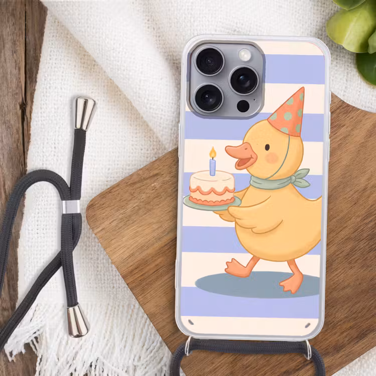Telefoonhoesje met koord - Vogel - Feest - Taart - Kinder - Illustratie — 3