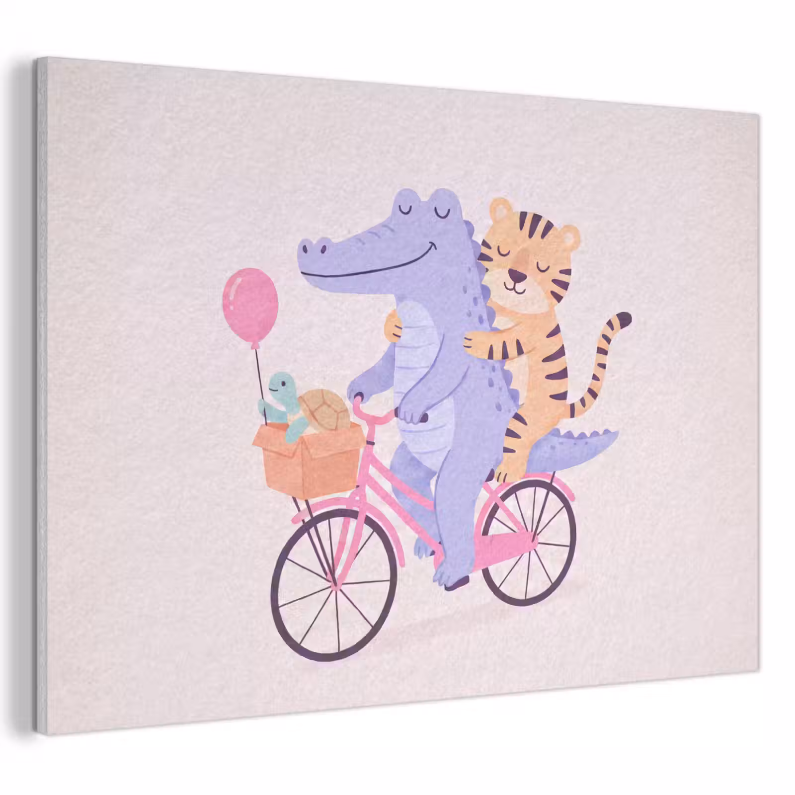 Akoestisch schilderij - Dieren - Fiets - Vriendschap - Illustratie - Roze — 1