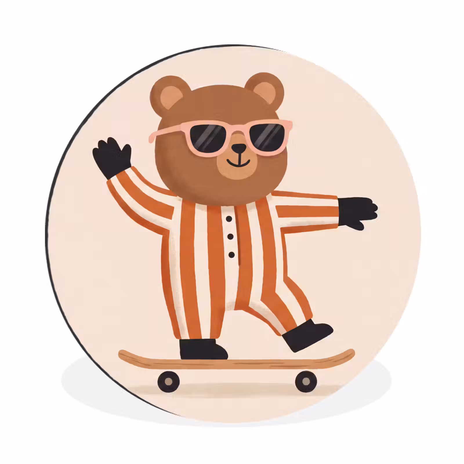 Wandcirkel - Aluminium - Dieren - Skateboard - Spel - Cartoon - Roze — 1