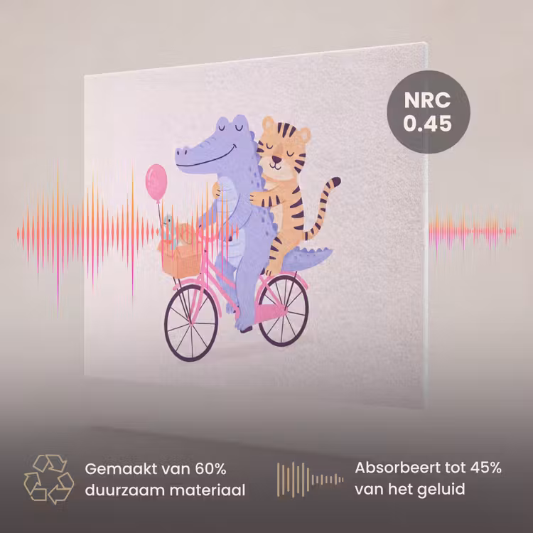 Akoestisch schilderij - Dieren - Fiets - Vriendschap - Illustratie - Roze — 3