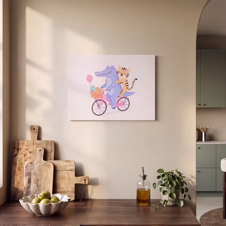 Akoestisch schilderij - Dieren - Fiets - Vriendschap - Illustratie - Roze — 4