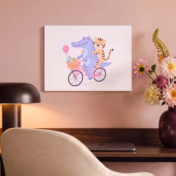 Akoestisch schilderij - Dieren - Fiets - Vriendschap - Illustratie - Roze — 6