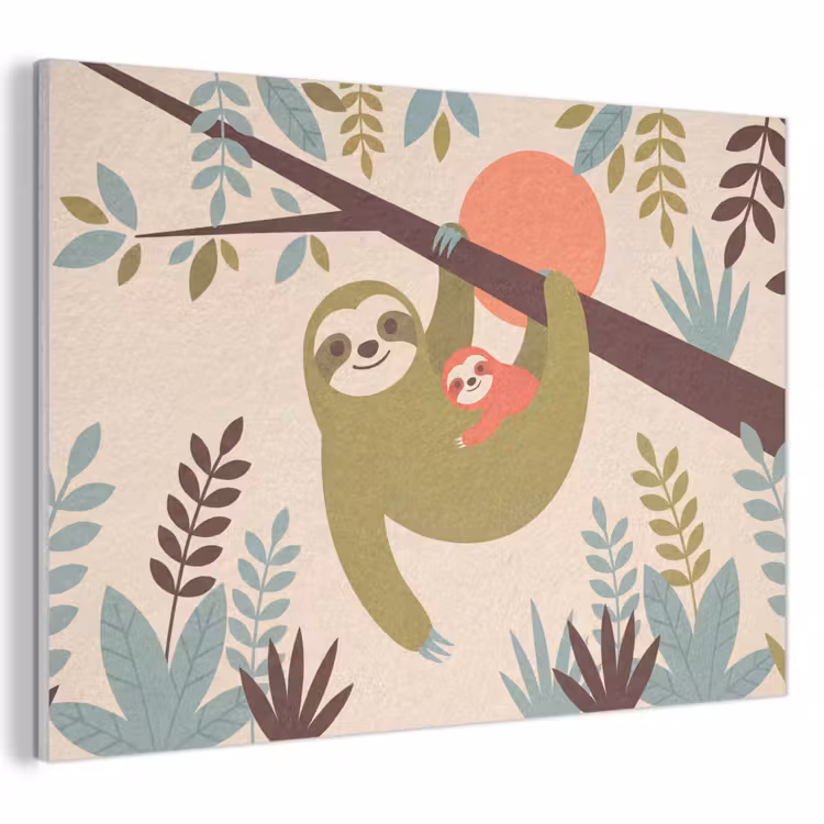 Akoestisch schilderij - Dieren - Moeder - Baby - Natuur - Groen — 1