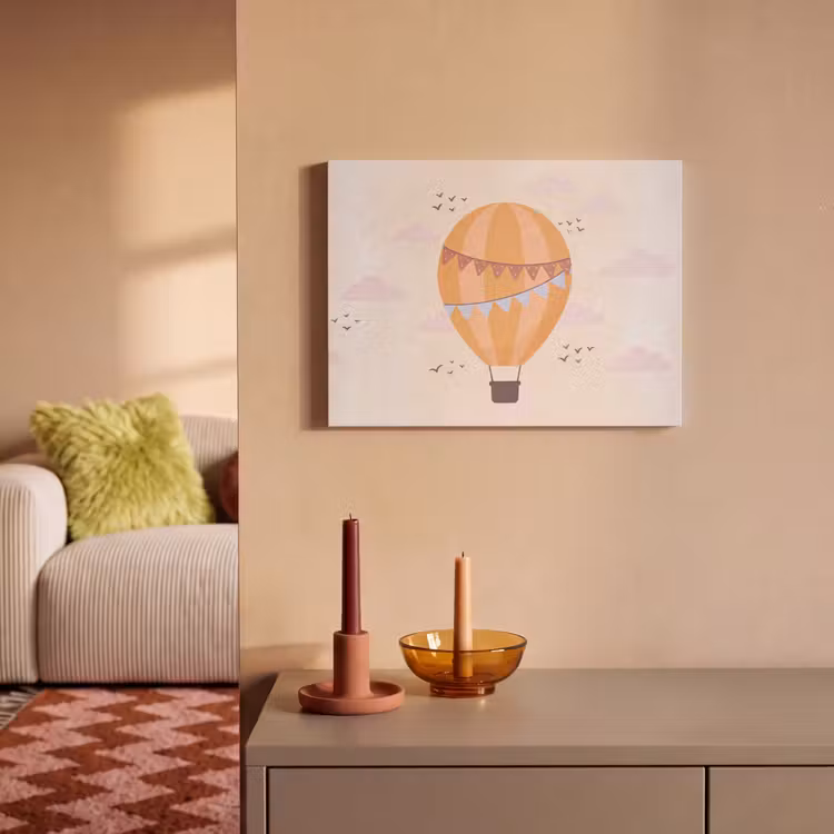 Akoestisch schilderij - Luchtballon - Slingers - Avontuur - Illustratie - Oranje — 2