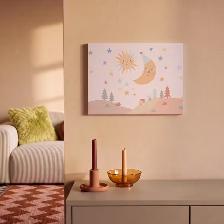 Akoestisch schilderij - Zon - Maan - Sterren - Kinderkamer - Pastel — 2