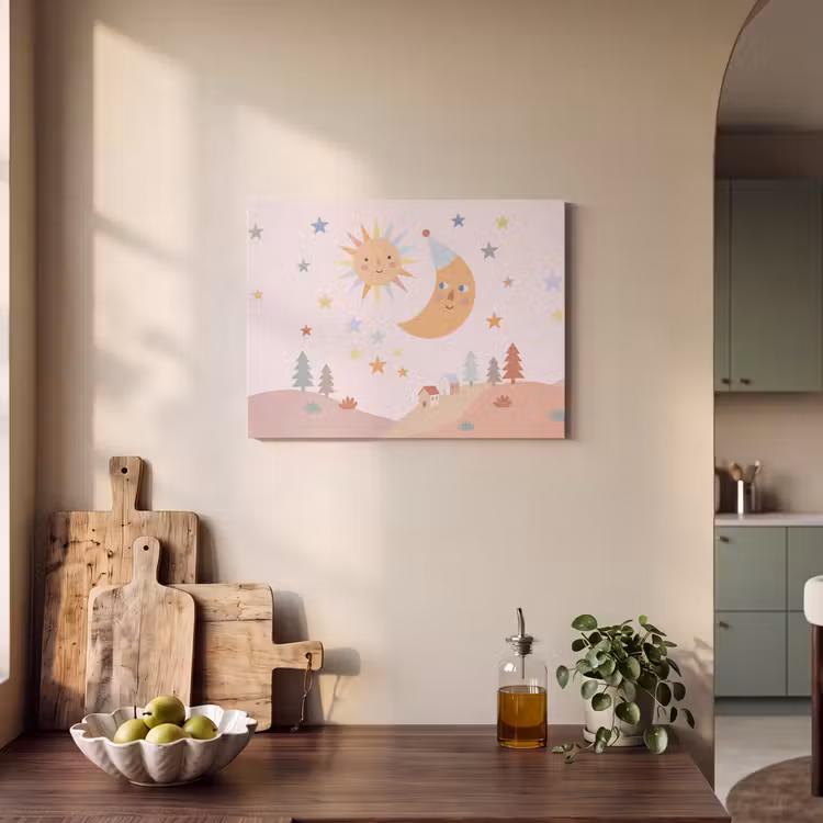 Akoestisch schilderij - Zon - Maan - Sterren - Kinderkamer - Pastel — 4