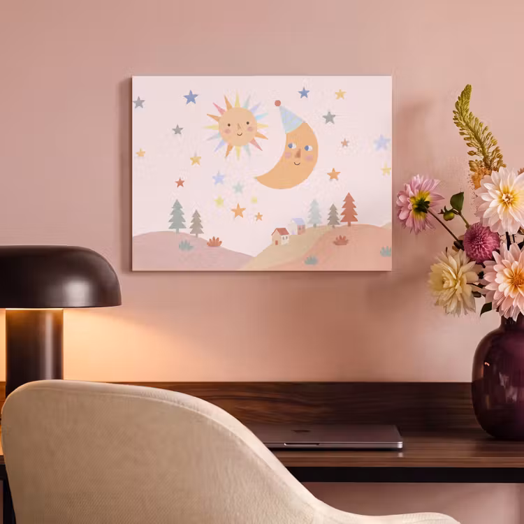 Akoestisch schilderij - Zon - Maan - Sterren - Kinderkamer - Pastel — 6