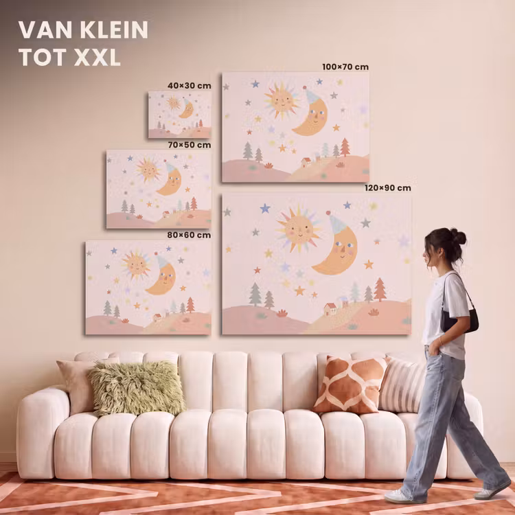 Akoestisch schilderij - Zon - Maan - Sterren - Kinderkamer - Pastel — 7