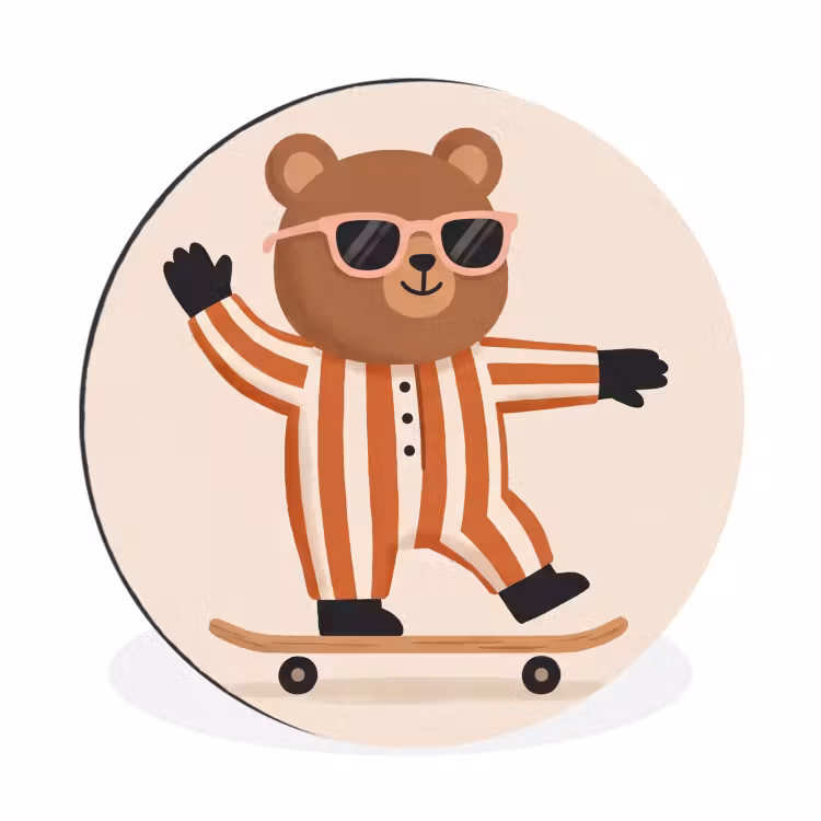 Wandcirkel - Aluminium - Dieren - Skateboard - Spel - Cartoon - Roze — 1