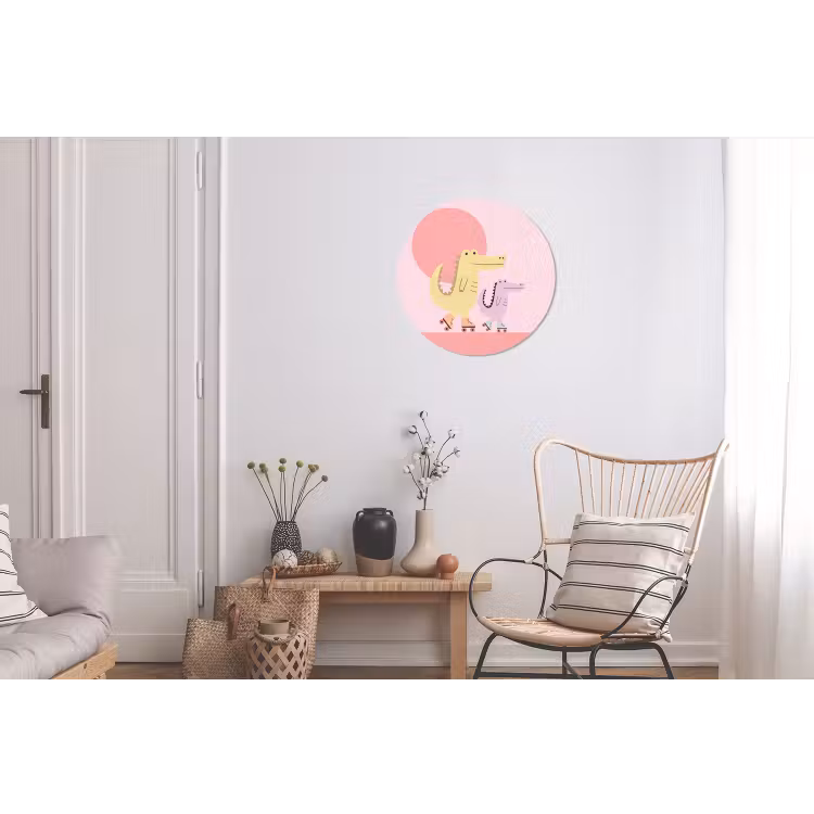 Wandcirkel - Aluminium - Dieren - Skaten - Illustratie - Speels - Roze — 2