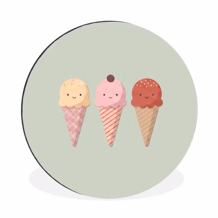 Wandcirkel - Aluminium - IJs - Hoorntjes - Eten - Illustratie - Vrolijk — 1