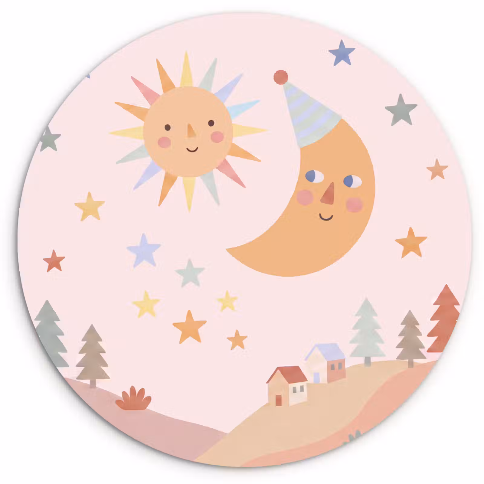 Wandcirkel - Glas - Zon - Maan - Sterren - Kinderkamer - Pastel — 1