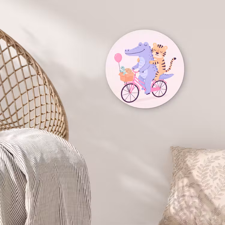 Wandcirkel - Glas - Dieren - Fiets - Vriendschap - Illustratie - Roze — 5
