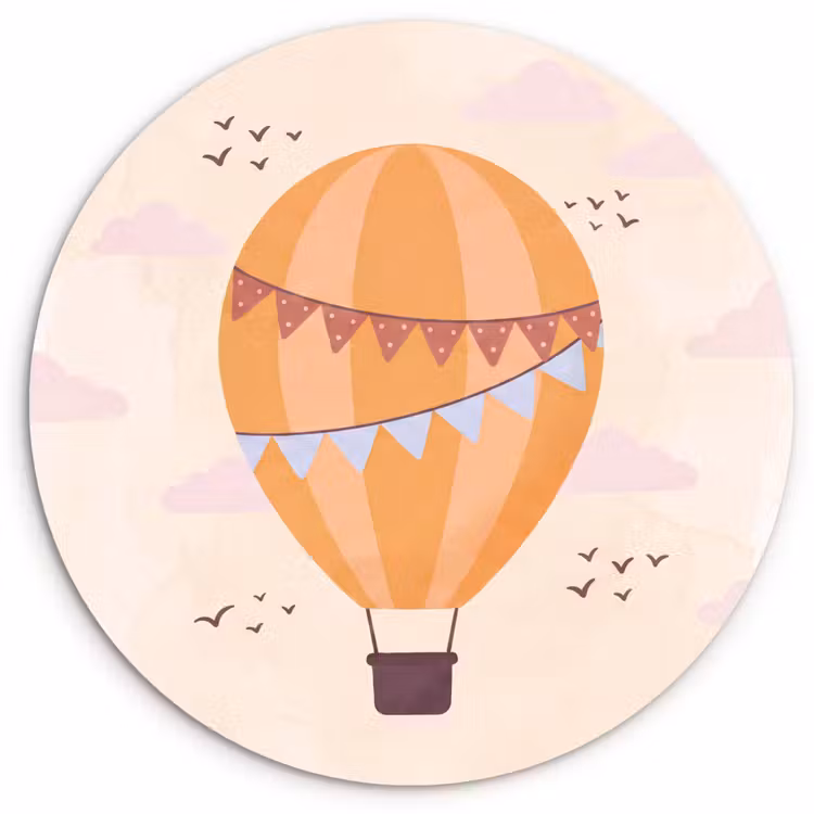 Wandcirkel - Glas - Luchtballon - Slingers - Avontuur - Illustratie - Oranje — 1