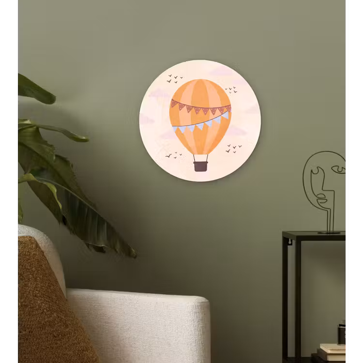 Wandcirkel - Glas - Luchtballon - Slingers - Avontuur - Illustratie - Oranje — 3