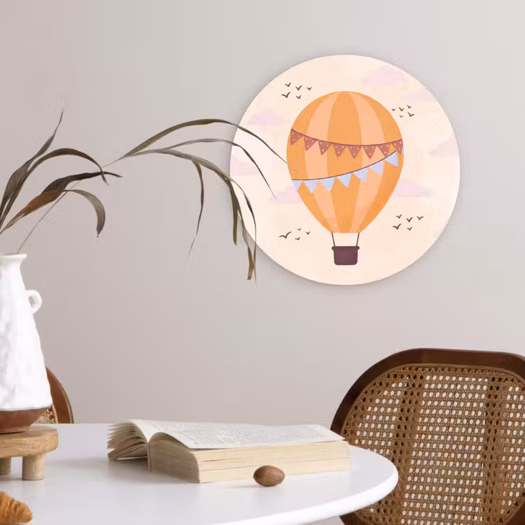 Wandcirkel - Glas - Luchtballon - Slingers - Avontuur - Illustratie - Oranje — 4
