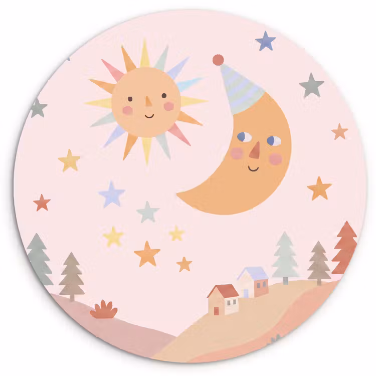 Wandcirkel - Glas - Zon - Maan - Sterren - Kinderkamer - Pastel — 1