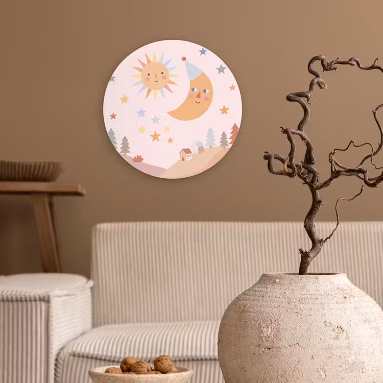 Wandcirkel - Glas - Zon - Maan - Sterren - Kinderkamer - Pastel — 2