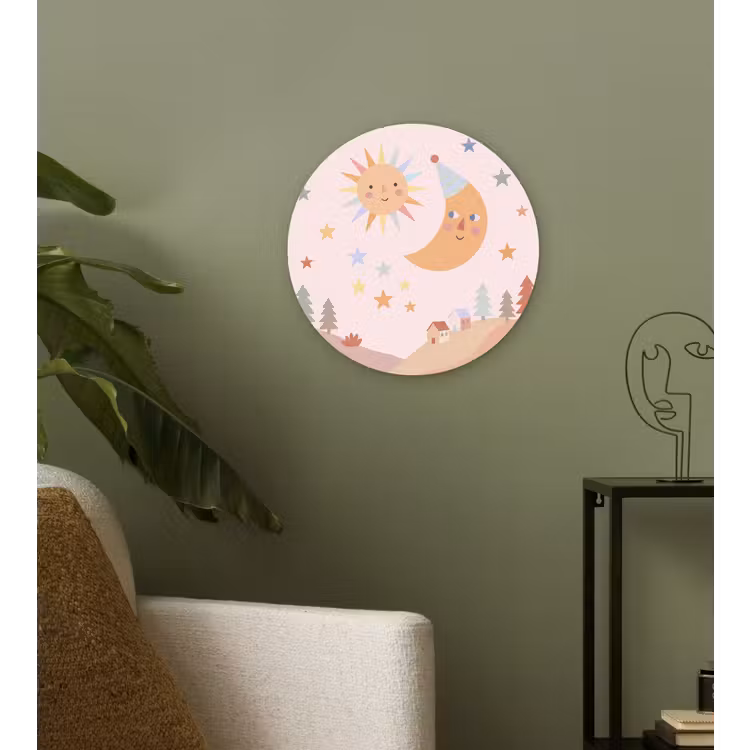 Wandcirkel - Glas - Zon - Maan - Sterren - Kinderkamer - Pastel — 3