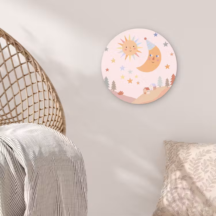 Wandcirkel - Glas - Zon - Maan - Sterren - Kinderkamer - Pastel — 5