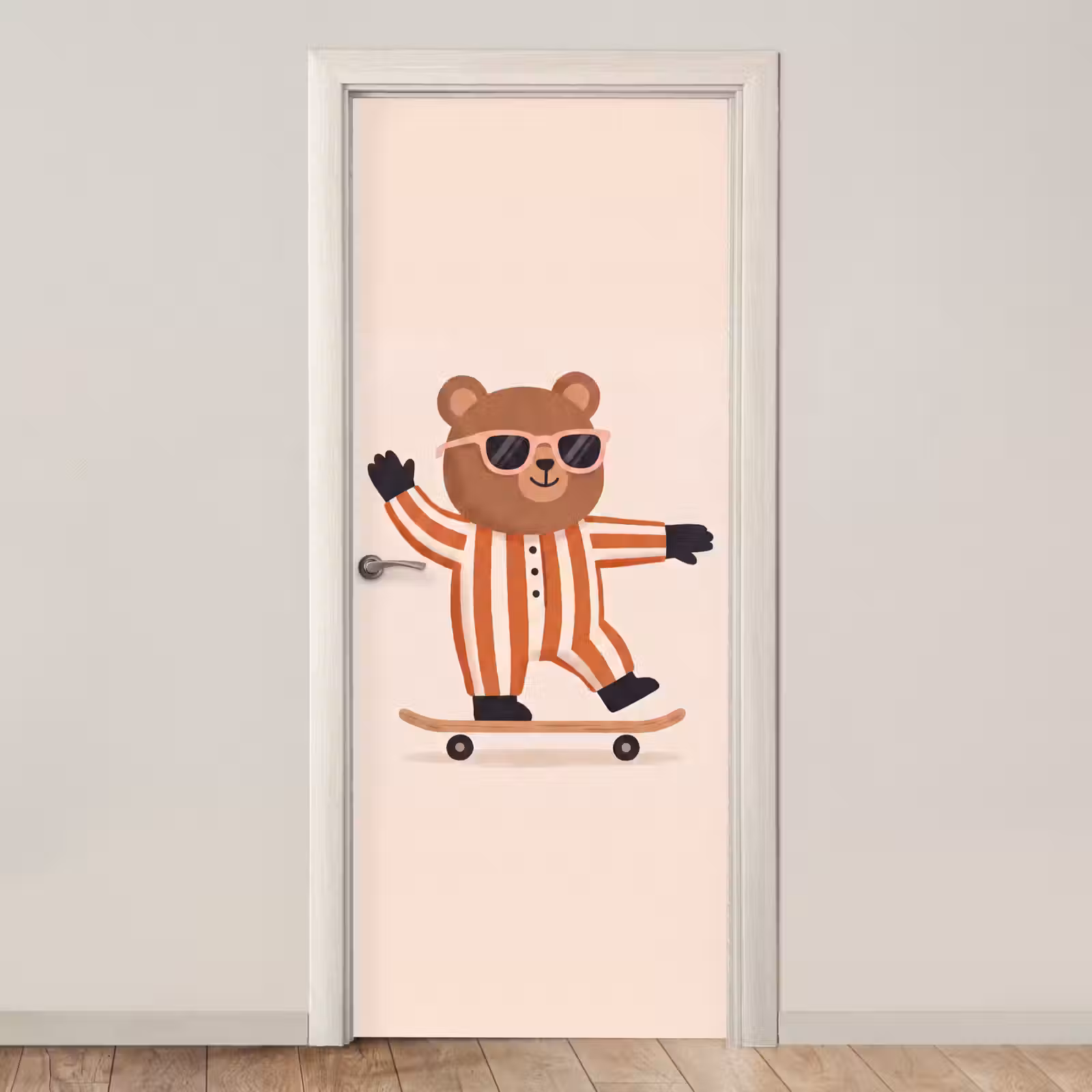 Deursticker - Dieren - Skateboard - Spel - Cartoon - Roze — 1