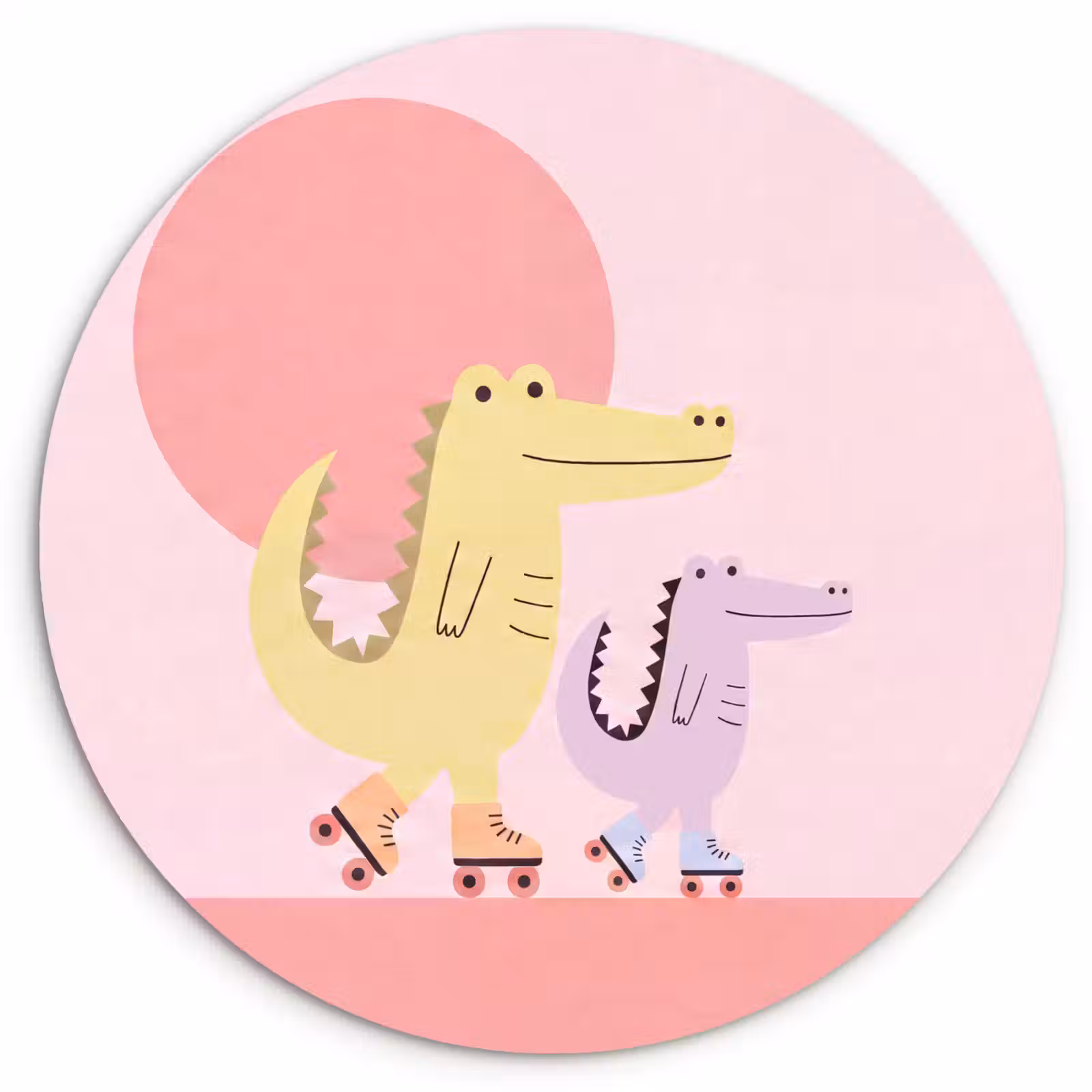 Wandcirkel - Glas - Dieren - Skaten - Illustratie - Speels - Roze — 1