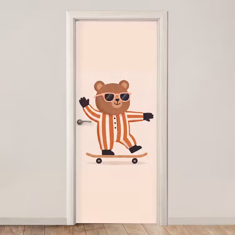 Deursticker - Dieren - Skateboard - Spel - Cartoon - Roze — 1