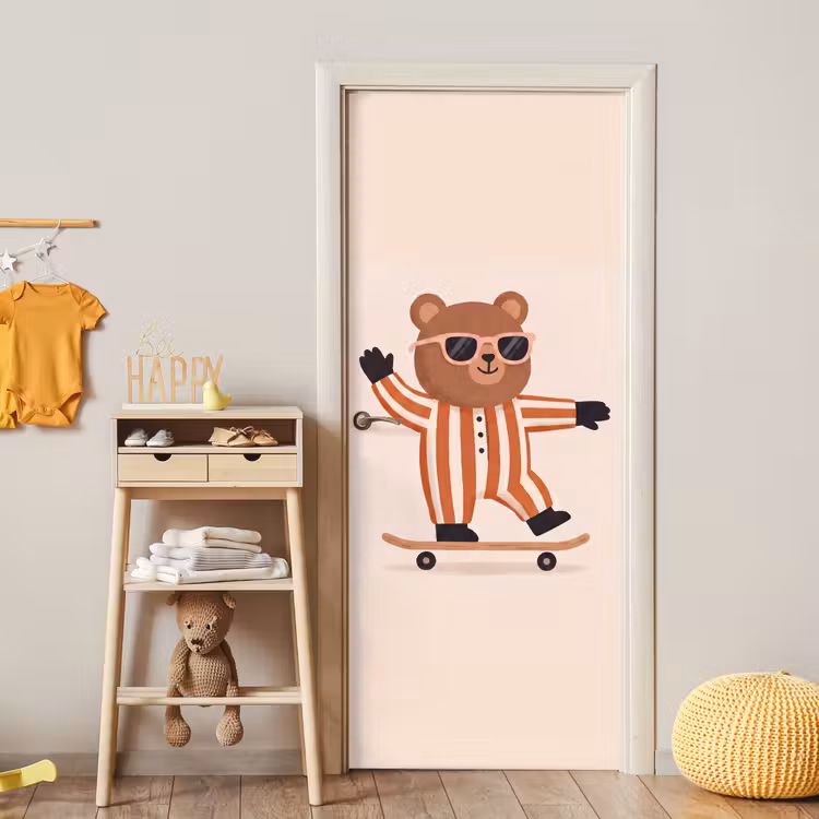 Deursticker - Dieren - Skateboard - Spel - Cartoon - Roze — 6