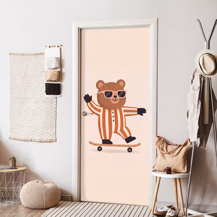 Deursticker - Dieren - Skateboard - Spel - Cartoon - Roze — 8