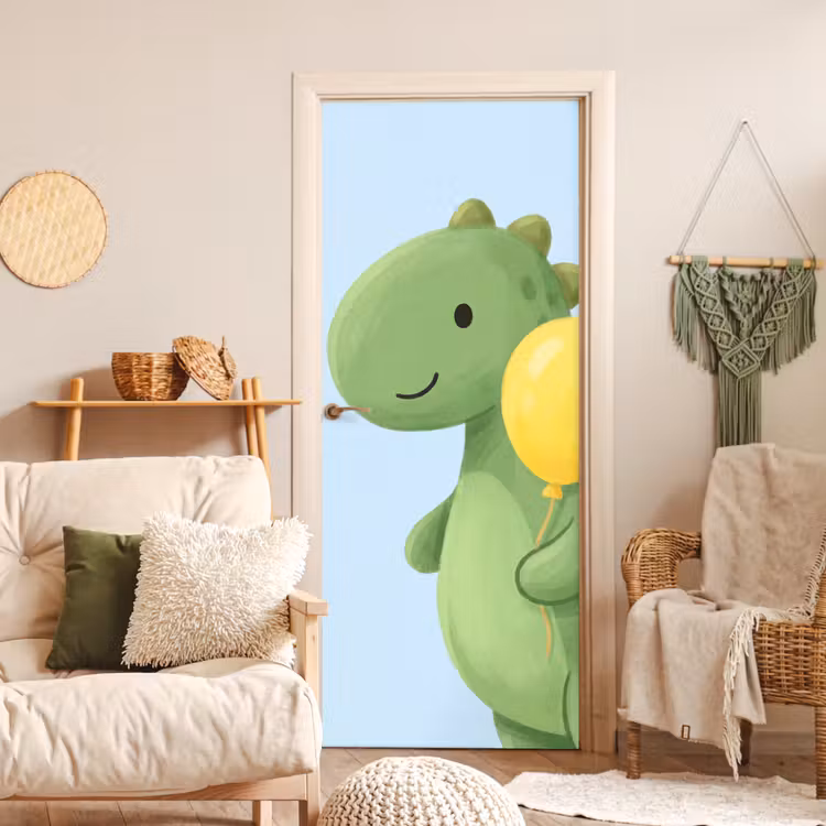 Deursticker - Dinosaurus - Ballon - Kinderkamer - Illustratie - Groen — 4
