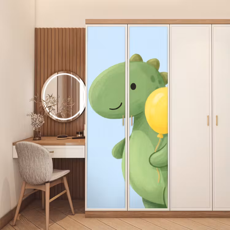 Deursticker - Dinosaurus - Ballon - Kinderkamer - Illustratie - Groen — 5