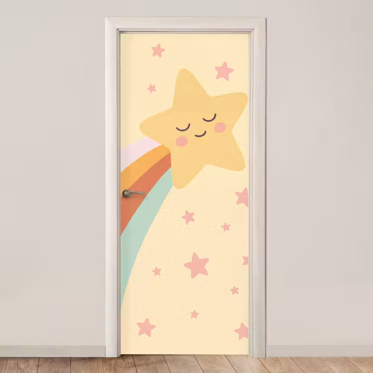 Deursticker - Ster - Regenboog - Nacht - Illustratie - Pastel — 1