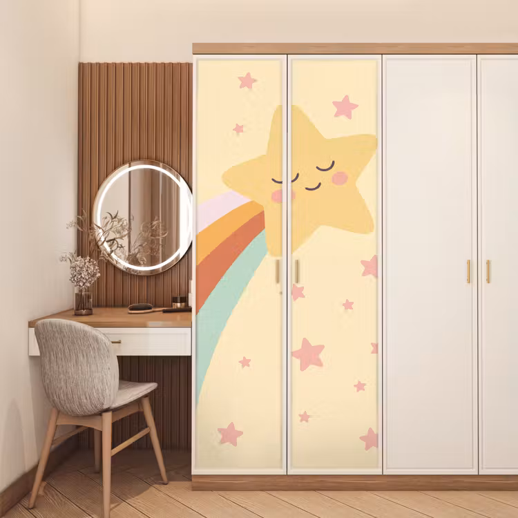 Deursticker - Ster - Regenboog - Nacht - Illustratie - Pastel — 5