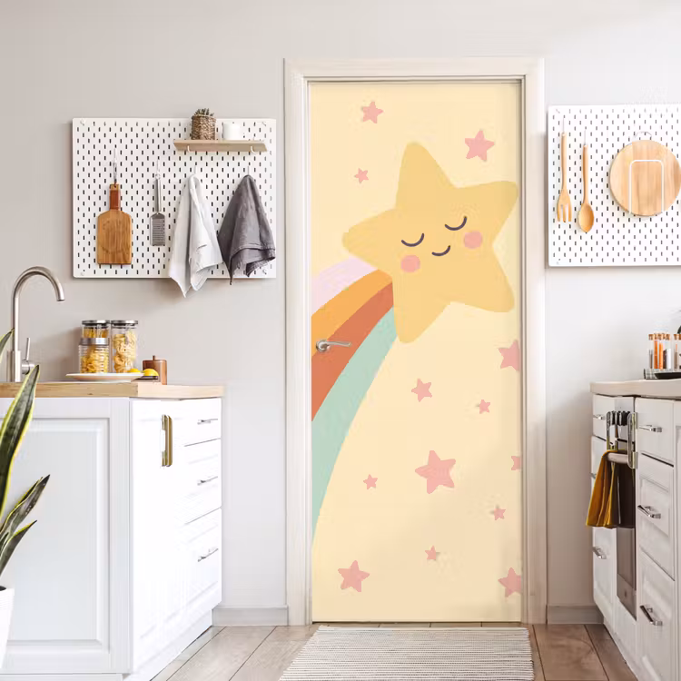 Deursticker - Ster - Regenboog - Nacht - Illustratie - Pastel — 7