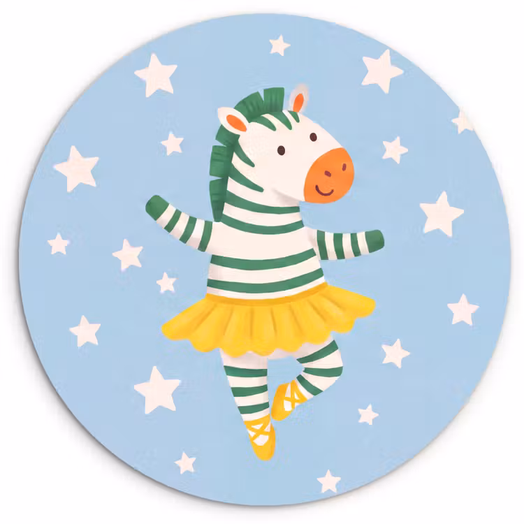 Wandcirkel - Glas - Dieren - Dans - Illustratie - Kinderkamer - Sterren — 1