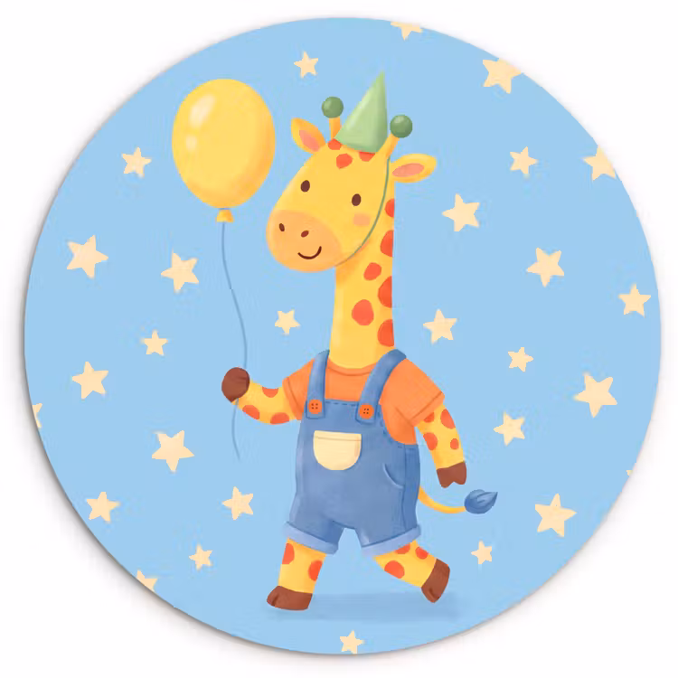 Wandcirkel - Glas - Dieren - Giraffe - Ballon - Feest - Kinderkamer — 1