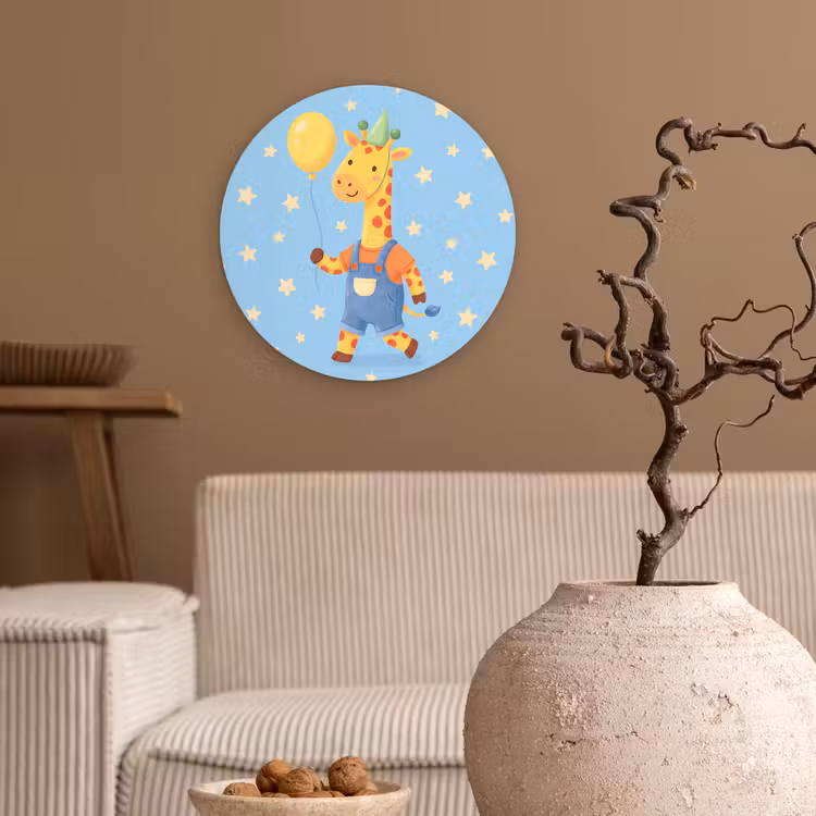 Wandcirkel - Glas - Dieren - Giraffe - Ballon - Feest - Kinderkamer — 2