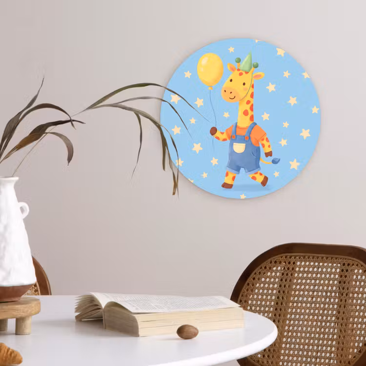 Wandcirkel - Glas - Dieren - Giraffe - Ballon - Feest - Kinderkamer — 4
