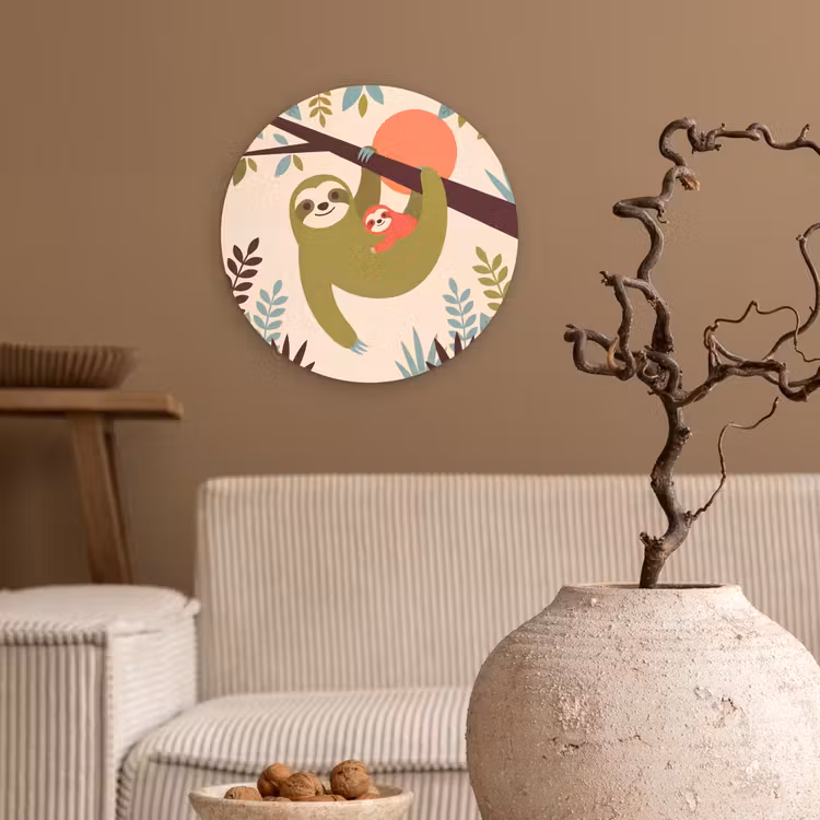 Wandcirkel - Glas - Dieren - Moeder - Baby - Natuur - Groen — 2