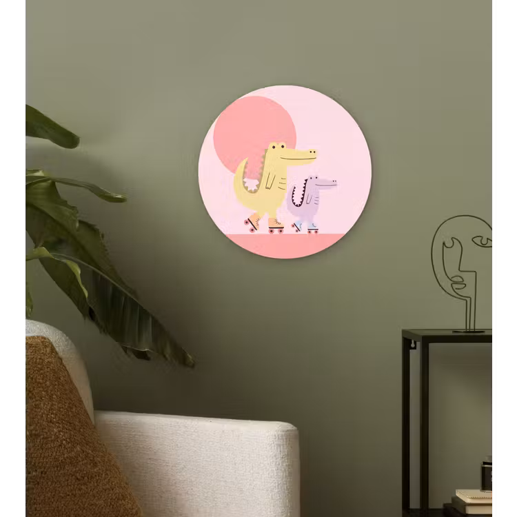Wandcirkel - Glas - Dieren - Skaten - Illustratie - Speels - Roze — 3