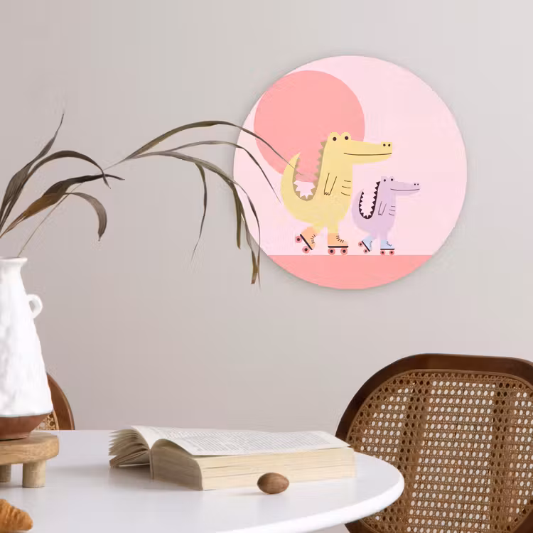 Wandcirkel - Glas - Dieren - Skaten - Illustratie - Speels - Roze — 4