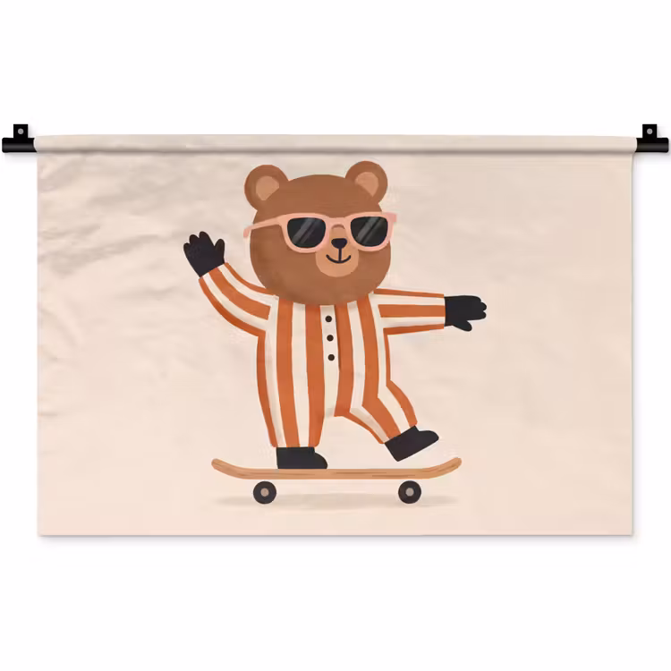 Wandkleed - Dieren - Skateboard - Spel - Cartoon - Roze — 1